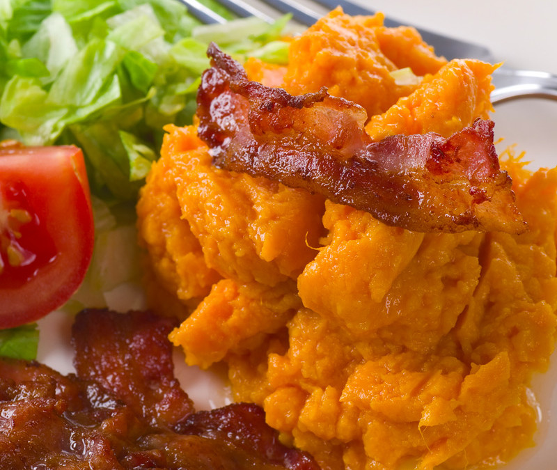 Maple Mashed Sweet Potatoes with Bacon